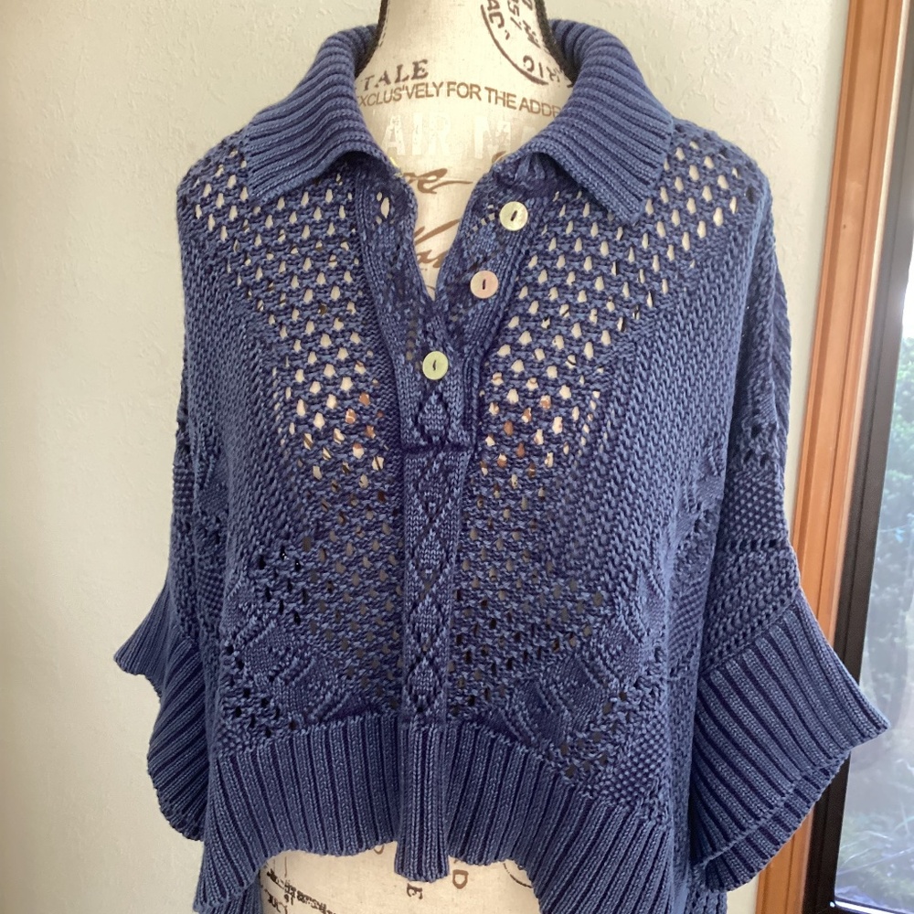 Free People Intricate Knit Design Crop Front Mid Sleeve Slouchy Sweater🦋